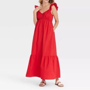 Universal Thread Vibrant Red Maxi Dress - Flutter Sleeve - A-Line - Like New